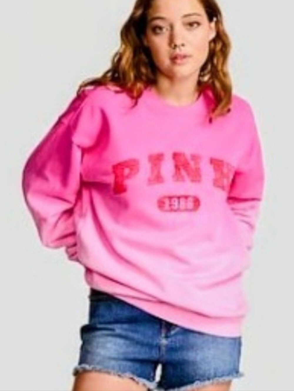 PINK Victoria's Secret Hot Pink Ombre Ivy League Crewneck Sweatshirt